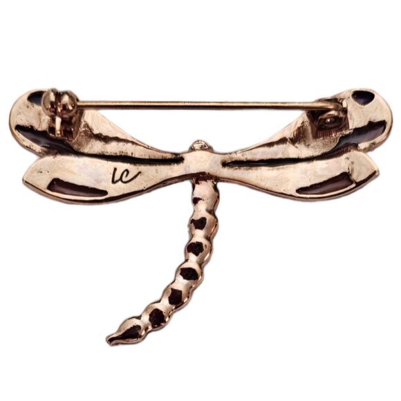 Liz Claiborne Pink Purple Rhinestone Dragonfly Brooch Pin, Signed L309 - Picture 5 of 8